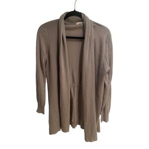 Neiman Marcus Cashmere Cardigan Womens Medium Taupe Brown Open Front Cinched Bac